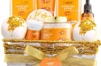 Gift Basket for Women - 10 Pc Almond Milk & Honey Beauty & Personal Care Set - Home Bath Pampering Package for Relaxing - Spa Self Care Kit